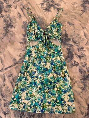 Red Carter Blue-Green Floral Tie-Front Mini Dress
